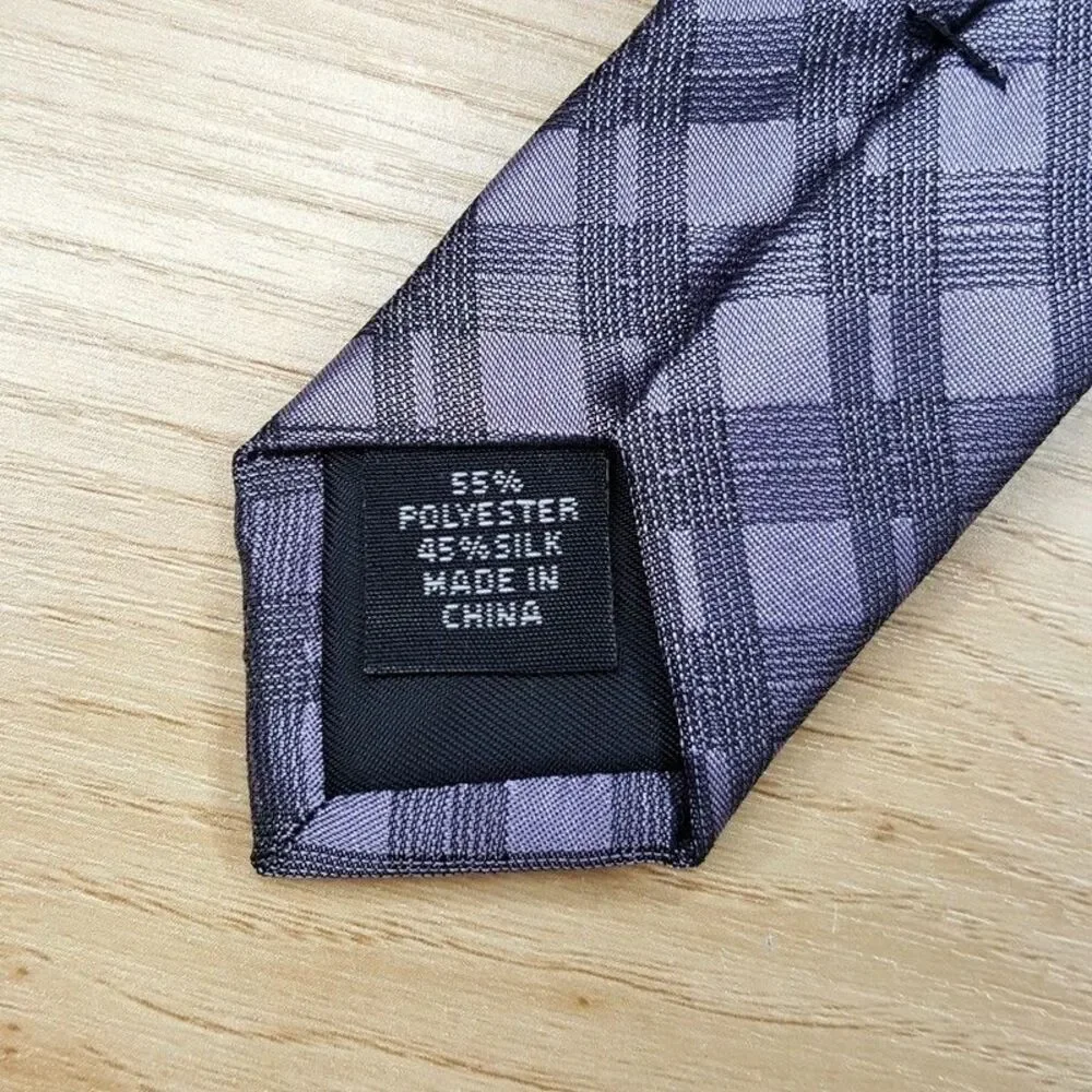 CALVIN KLEIN Mens Neck Tie Purple Plaid Grid Check Modern Classic Silk Blend
